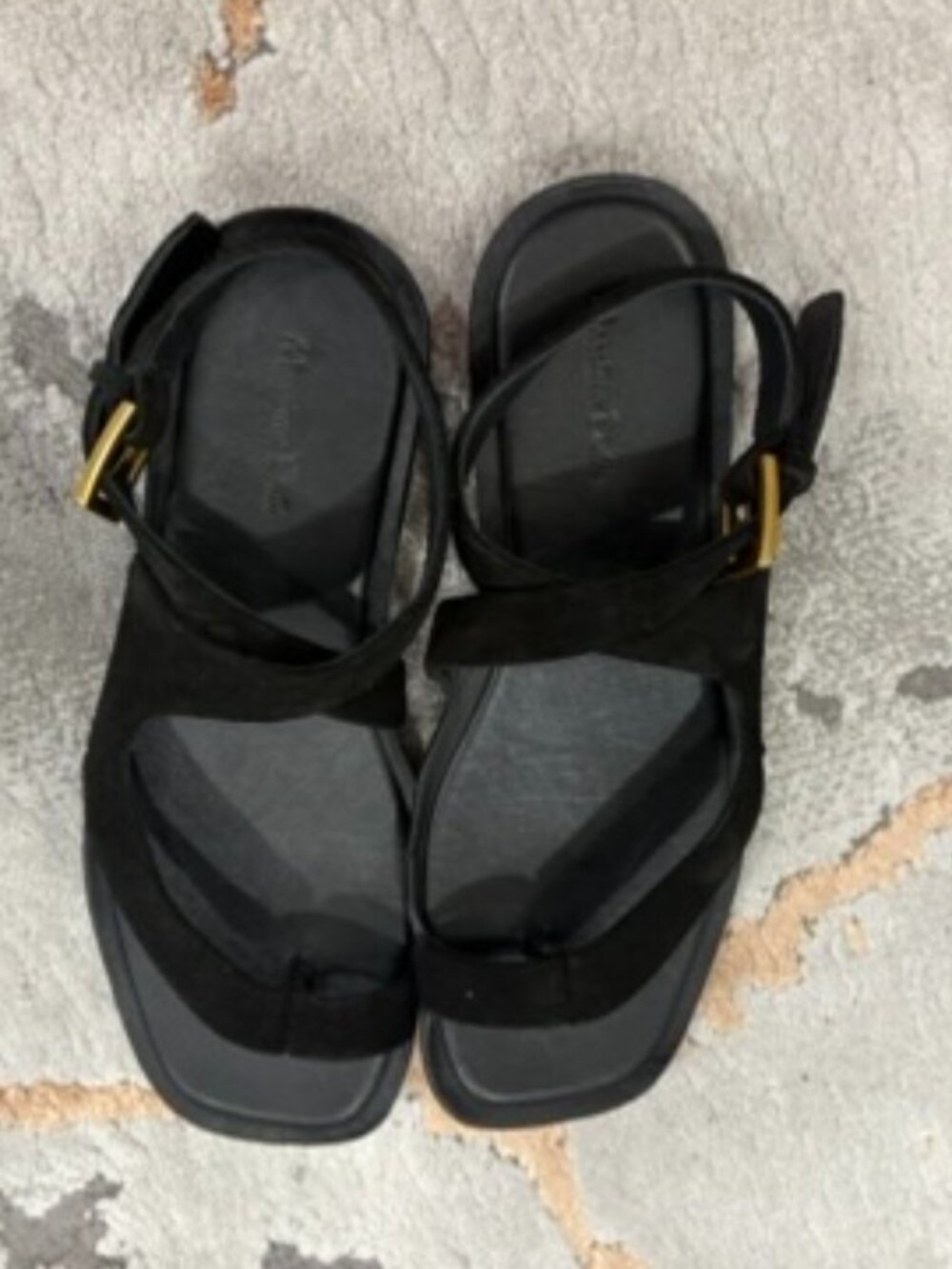 Massimo Dutti Womens Leather Strappy Sandals suede flats Black size 39
